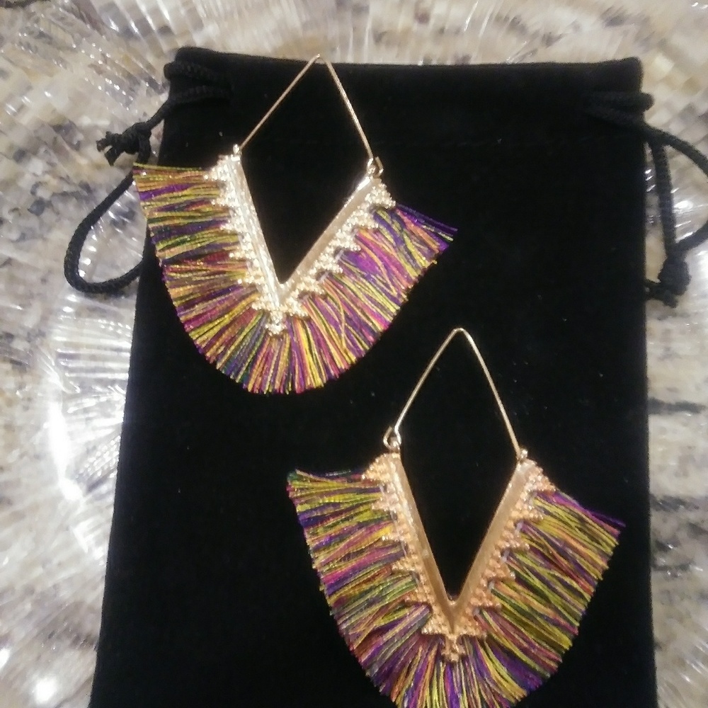 3/$20-Boho V Shaped Multi Color Tassel Earrings